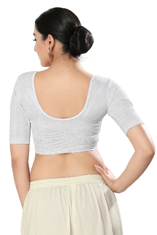 Designer Readymade Blouse, Shimmer - Silver-4.webp